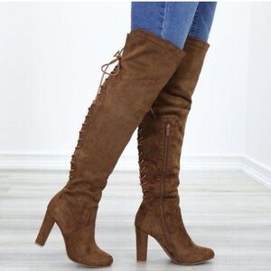 Brown Suede Knee-High Boots